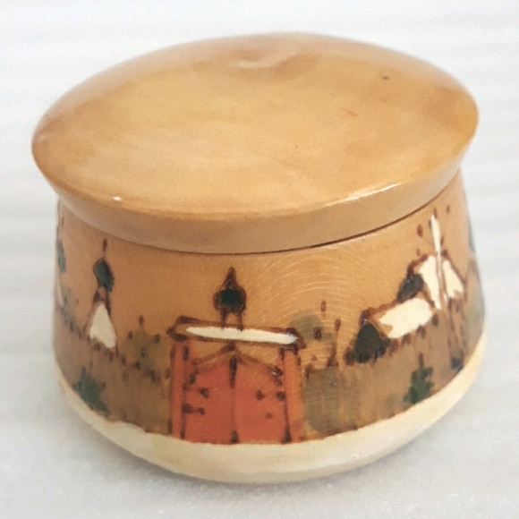 VTG Russian Artisan Birchwood Round Trinket Box - Picture 3 of 6